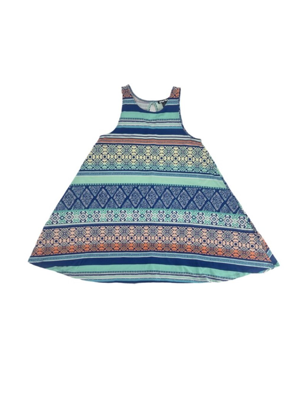 Planet Gold Flare Dress Medium Navy Geometric Boho Patchwork Swing A-Line Y2K - Picture 3 of 5